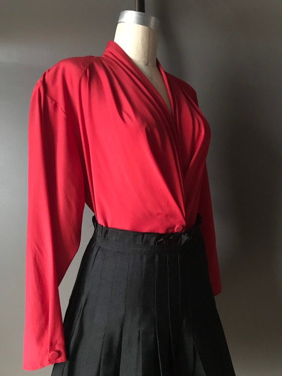 Vtg 80s Red Silky Blouse - image 7