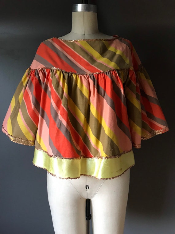 Vtg 60s 70s Striped Bell Sleeve Top - image 6