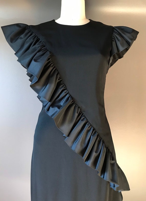 Vtg 70s 80s Lee Jordan Black Ruffle Dress - image 5