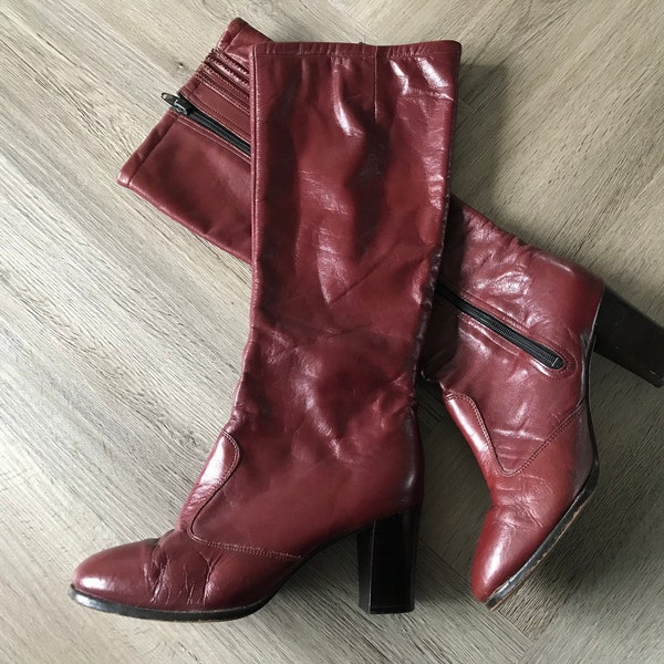 Vtg 70s Cranberry Red Boots