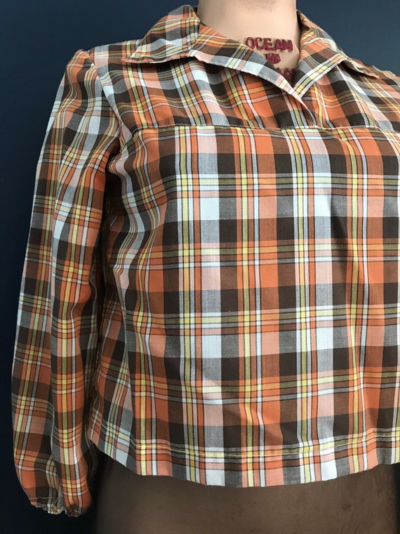 Vtg 70s Plaid Crop Shirt / Work Shirt - image 5