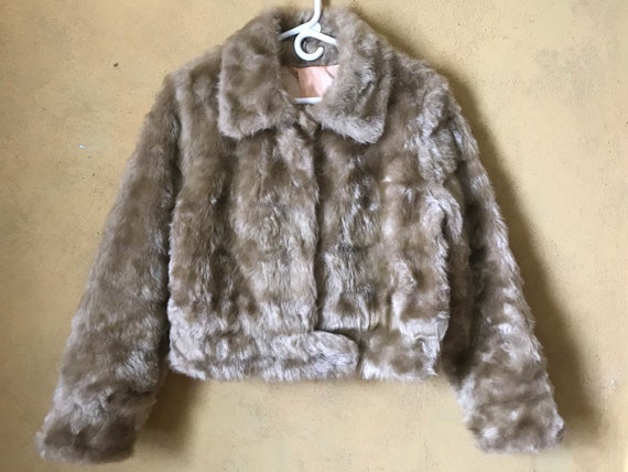 Vtg 60s 70s Faux Fur Crop Teddy Bear Coat - image 1