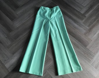 Vtg 70s Bell Bottom Pants / Lime Green Plaid