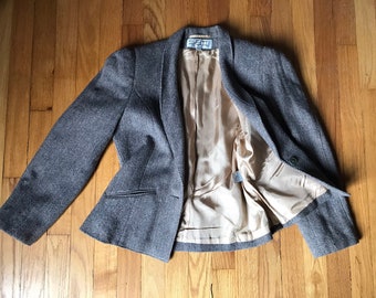 Vtg Herringbone Twill Blazer Jacket / Wool Blend