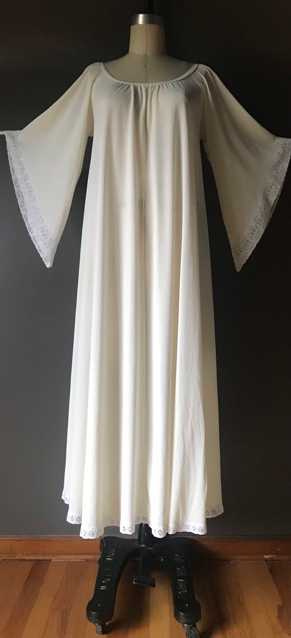 Vtg 70s Miss Elaine Hostess Dress / Angel Sleeve … - image 2