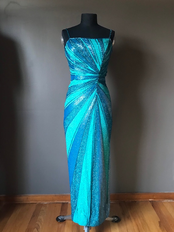 Vtg 90s Cache Beaded Cocktail Gown