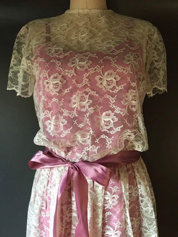 Vtg 70s Lace Overlay Dress - image 4