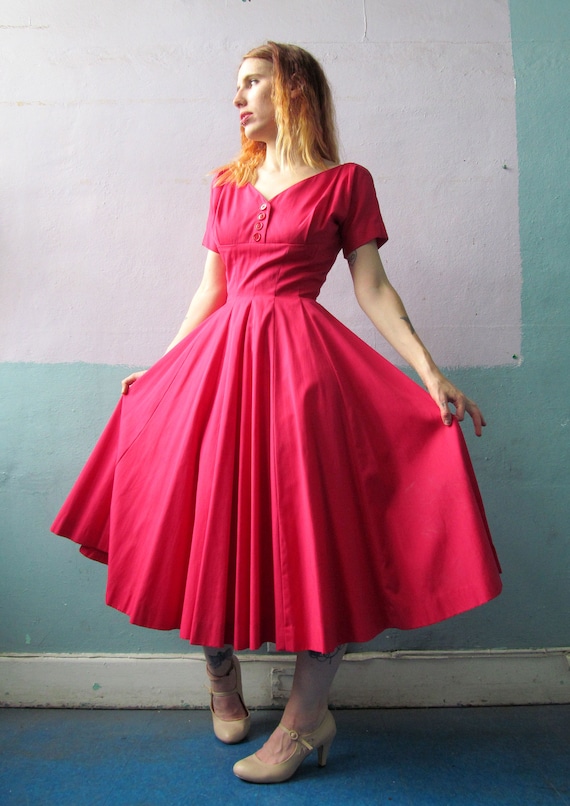 Vtg 40s Hot Pink Party Dress