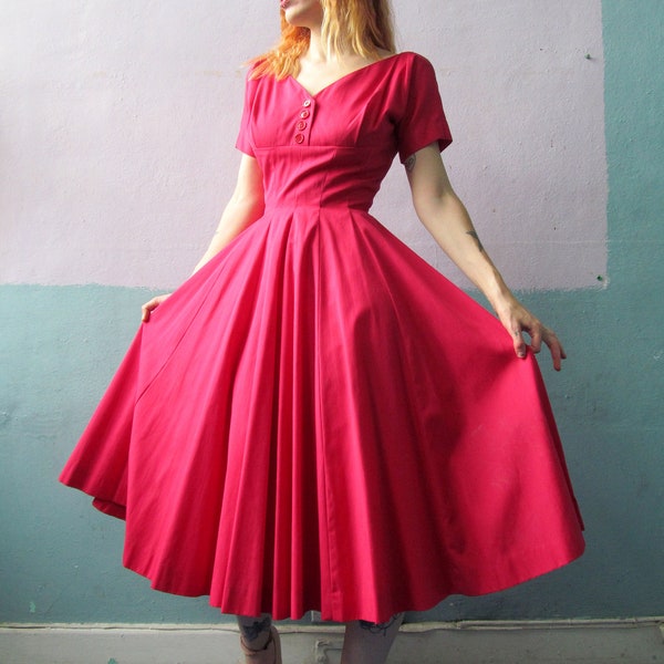 Vtg 40s Hot Pink Party Dress