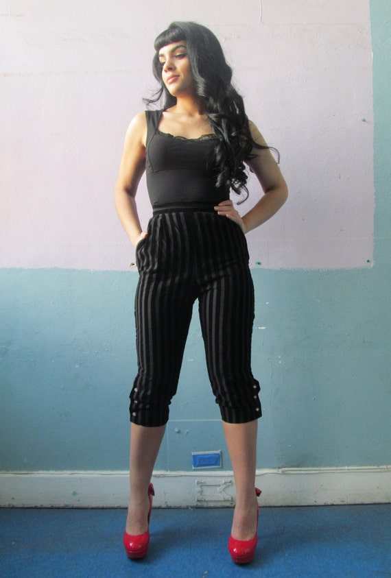 Vtg 50s 60s Striped Velvet Cigarette Pants / Bad G