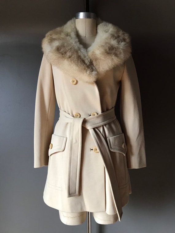 Vtg 70s Belted Penny Lane Coat / Fur Collar & Wra… - image 7