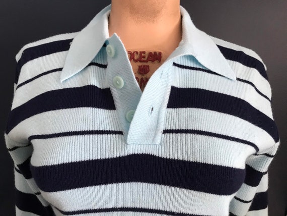 Vtg 70s Blue Striped Knit Shirt - image 6