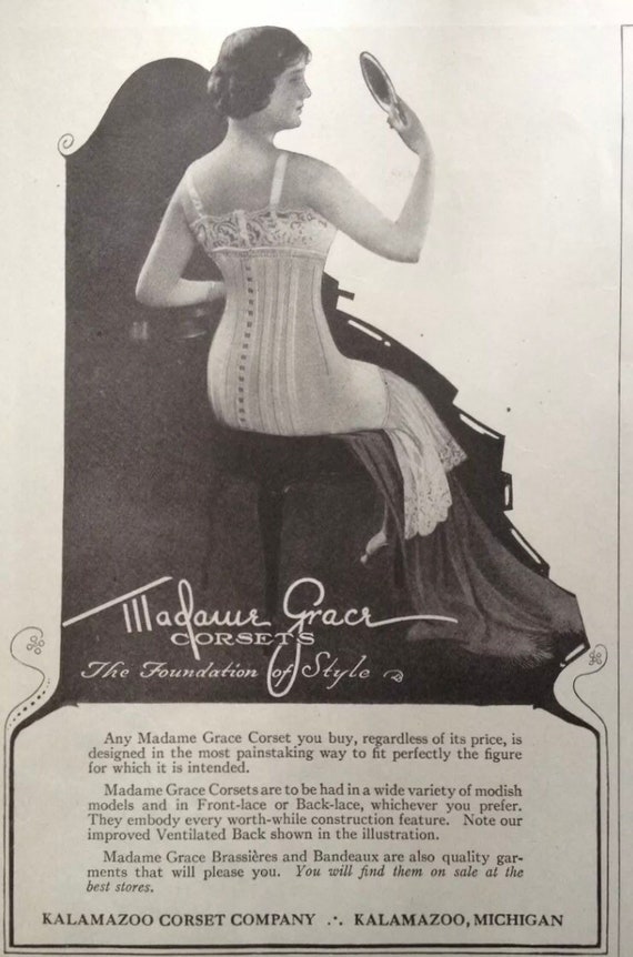Vtg 40s Madame Grace Girdle / Clasp Front Garter Corset / Nude Brocade 