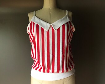 Vtg 80s Supportops Striped Tank Top / Built in Bra / Made in the USA