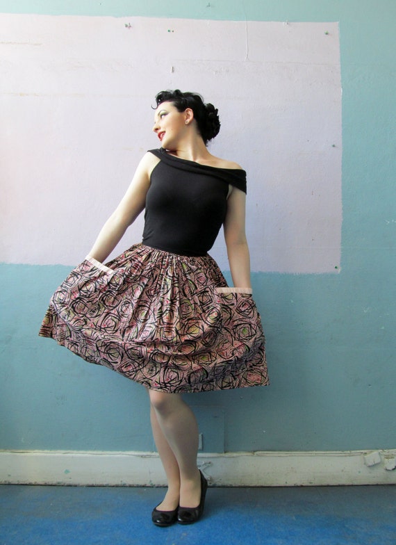 Vtg 50s Novelty Print Skirt