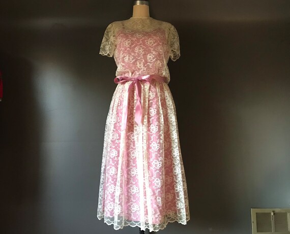 Vtg 70s Lace Overlay Dress - image 8