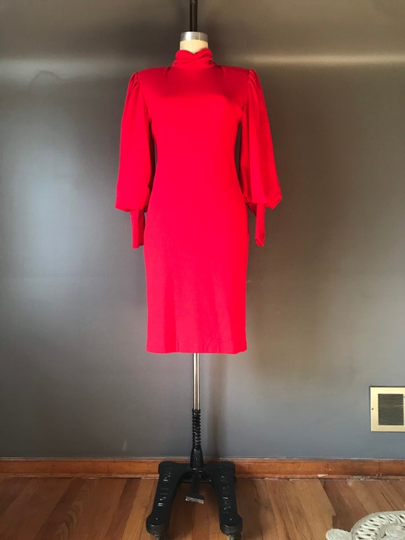 Vtg 80s Red Dress / Mutton Sleeve / Red Hot