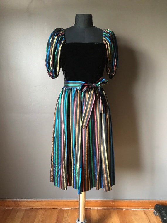 Vtg 70s 80s Dress / Multi Colored Stripes