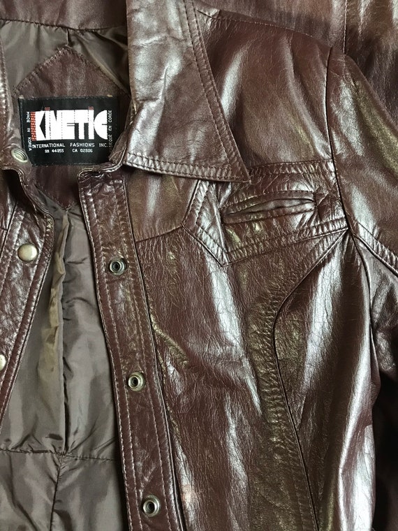 Vtg 70s Brown Leather Trench Coat - image 7