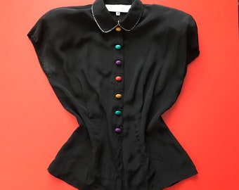 Vtg 80s Rainbow Button Blouse / Platinum Petites by Dorothy Schoelen