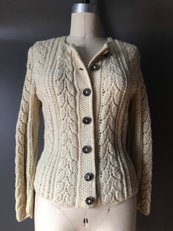 Vtg 60s 70s Wool Knit Cardigan Sweater - image 7