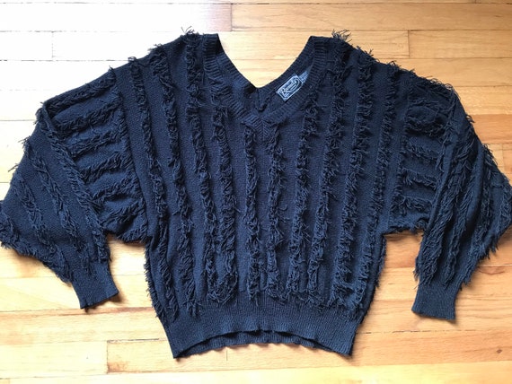 Vtg 70s V Neck Shaggy Fringe Sweater Knit - image 8