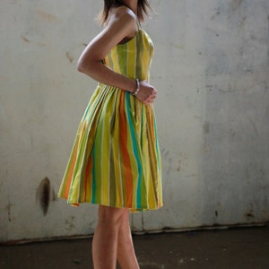 Vtg 50s Yellow Stripe Cotton Dress / Pastel / Sundress image 2