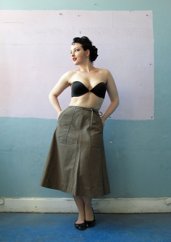 Vtg 50 60s Denim Wrap Skirt