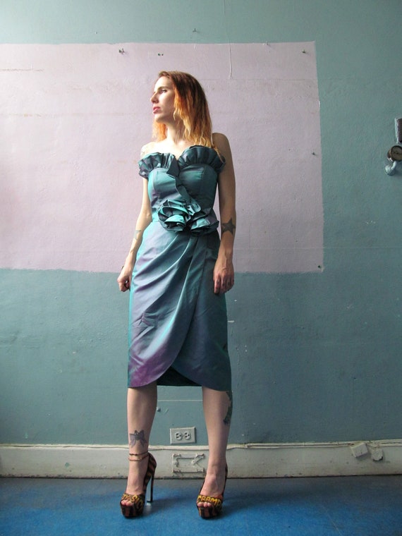 Vtg 90s Iridescent Cocktail Dress