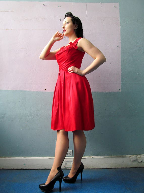 Vtg 50s Red Sweetheart Dress / Hot Cocktail Dress… - image 3