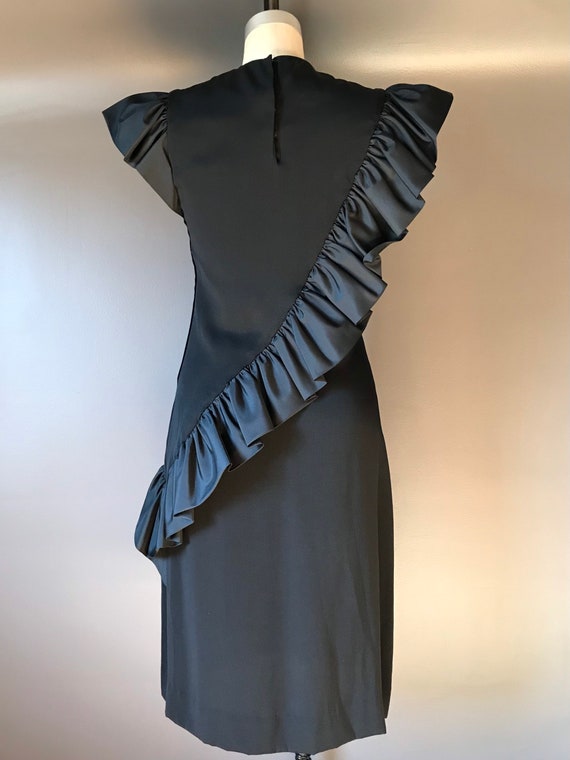 Vtg 70s 80s Lee Jordan Black Ruffle Dress - image 2