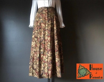 Vtg 90s Earth Tone Floral Button Front Skirt