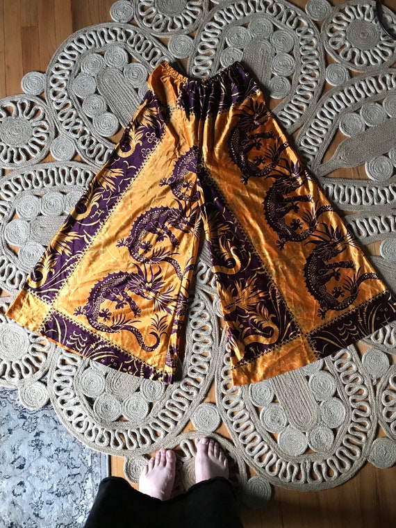 Vtg 70s Palazzo Pants / Dragon Print - image 7