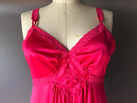 Vtg 70s Vanity Fair Hot Pink Maxi Slip Dress - image 1