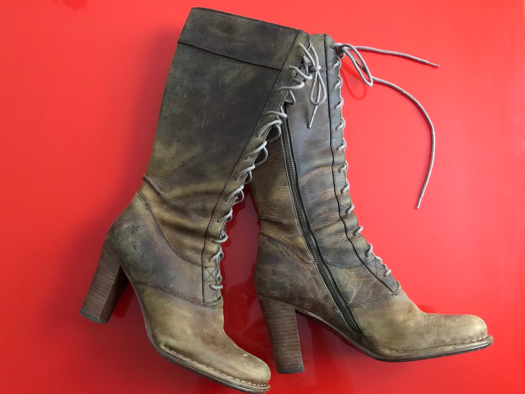 Frye Brown Leather Tall Knee Hi Boots Distressed
