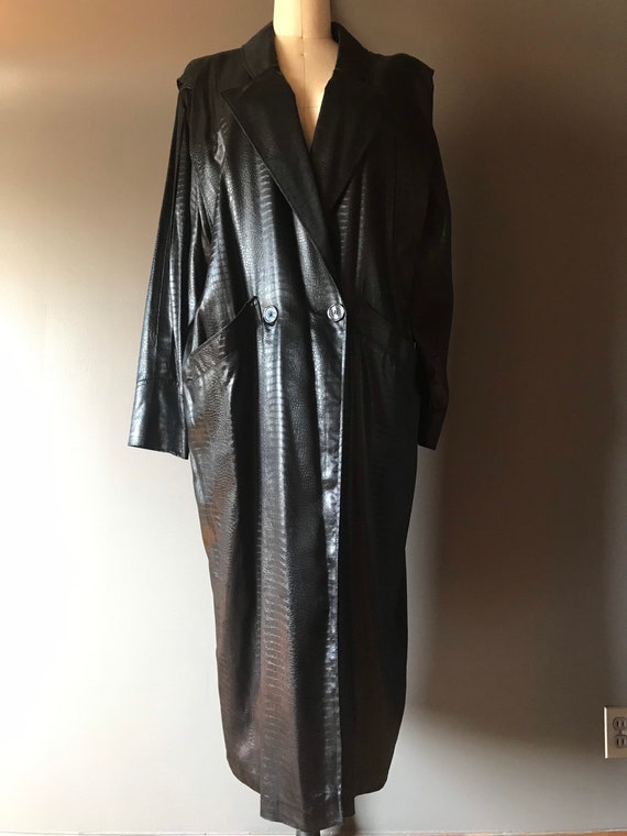 Vtg 80s Misty Weather Black Croc Trench Raincoat … - image 3