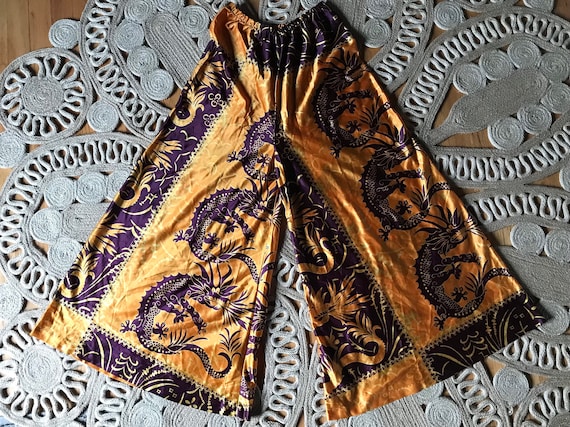 Vtg 70s Palazzo Pants / Dragon Print - image 1