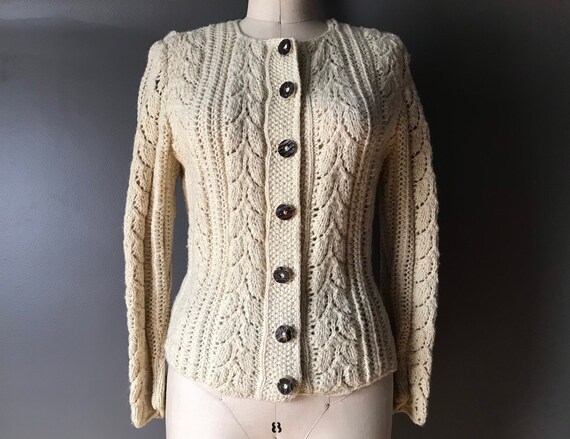 Vtg 60s 70s Wool Knit Cardigan Sweater - image 1