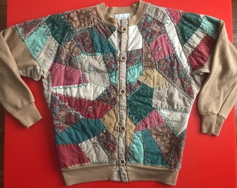 Vtg 70s 80s Quilted Crewneck Sweatshirt Jacket / Arlene Dettore Original /Rare