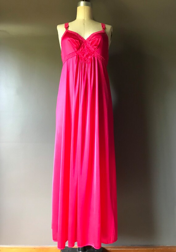 Vtg 70s Vanity Fair Hot Pink Maxi Slip Dress - image 3