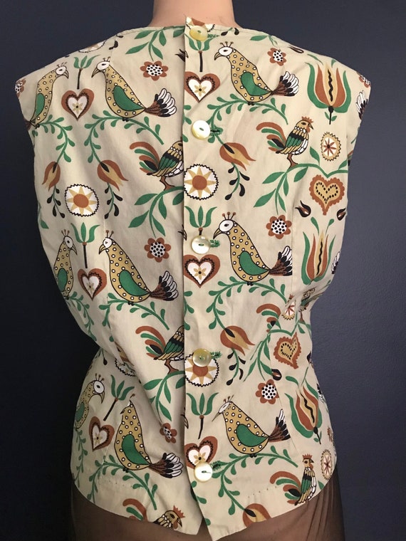 Vtg 60s 70s Folk Art Sleeveless Top - image 3