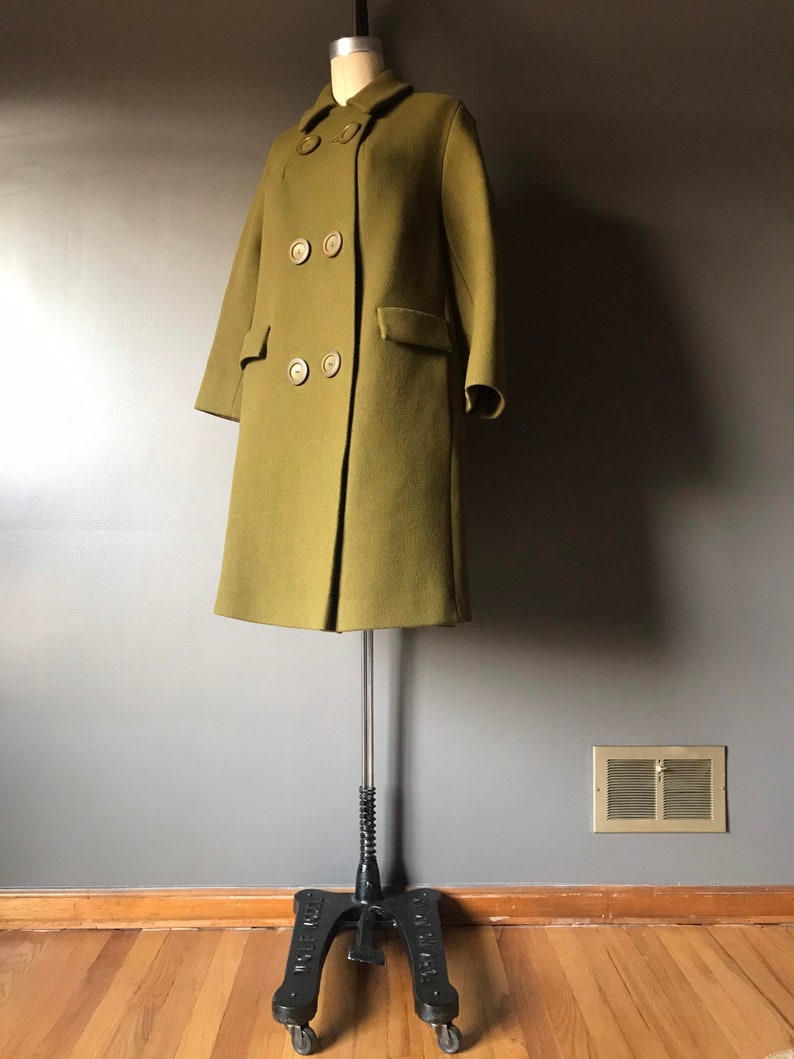 Vtg 60s Mod Olive Wool Coat image 4