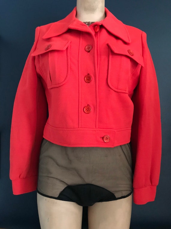 Vtg 70s Saks Fifth Ave Red Crop Jacket - image 1