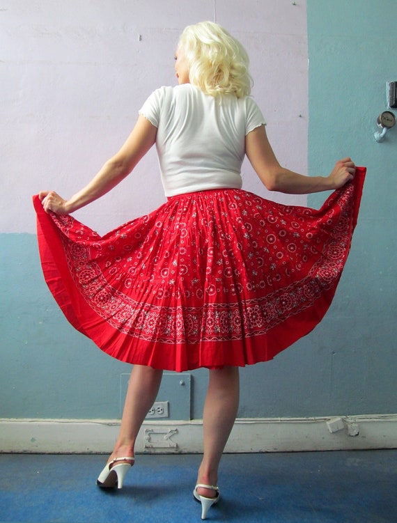 Vtg 50s 60s Bandana Print Skirt / Full Circle Ski… - image 5