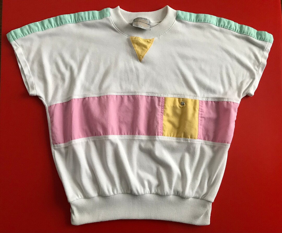 Vtg 80s Pastel Color Block Blouse Etsy
