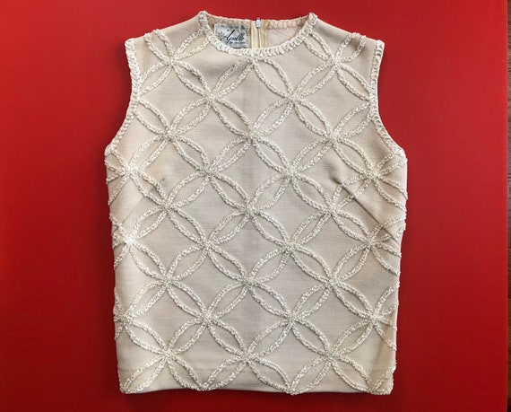 Vtg 50s 60s Texture Knit Sleeveless Top - image 1