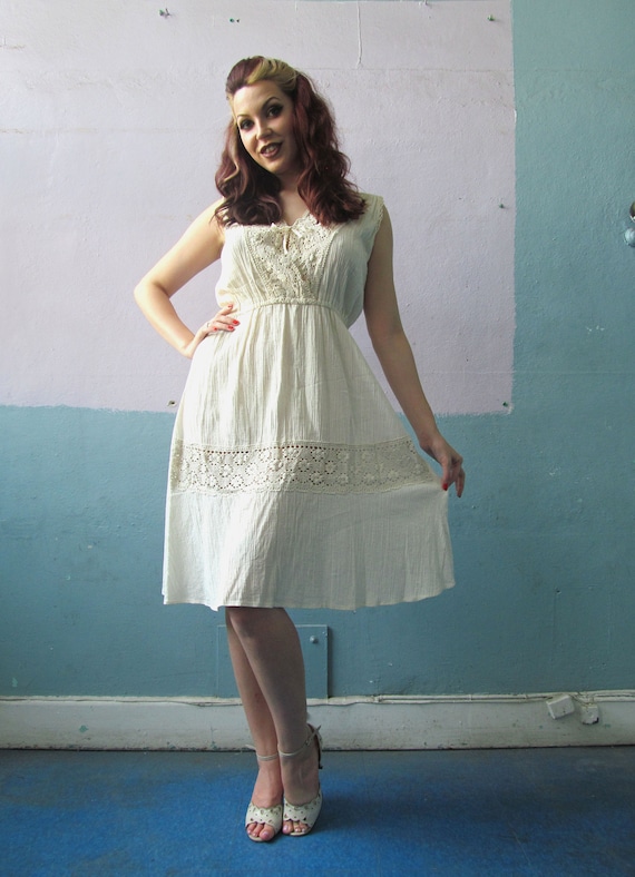 Vtg 70s Indian Cotton Guaze Dress