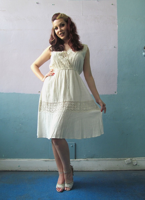 Vtg 70s Indian Cotton Gauze Dress