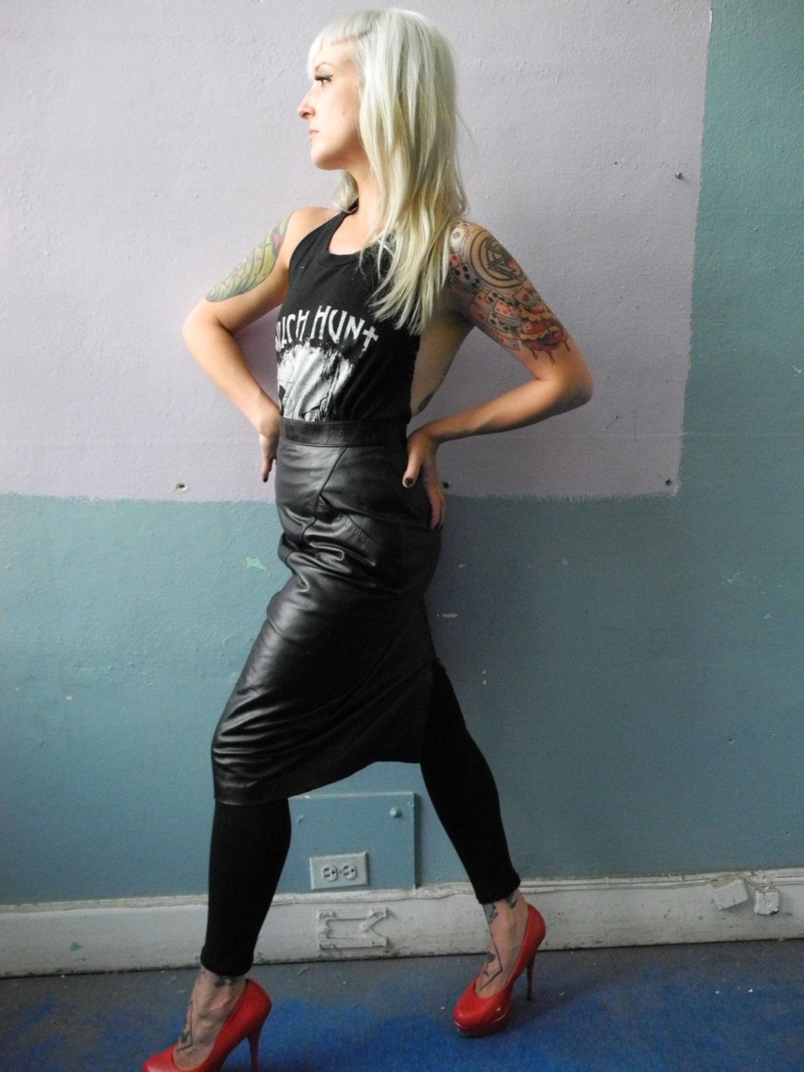 Vtg 80s High Waisted Leather Pencil Skirt / Dominatrix Etsy