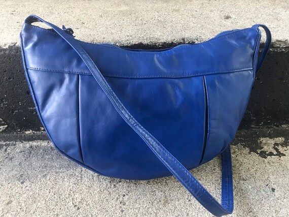 Vtg 70s 80s Blue Leather Purse / Shoulder Bag - image 7
